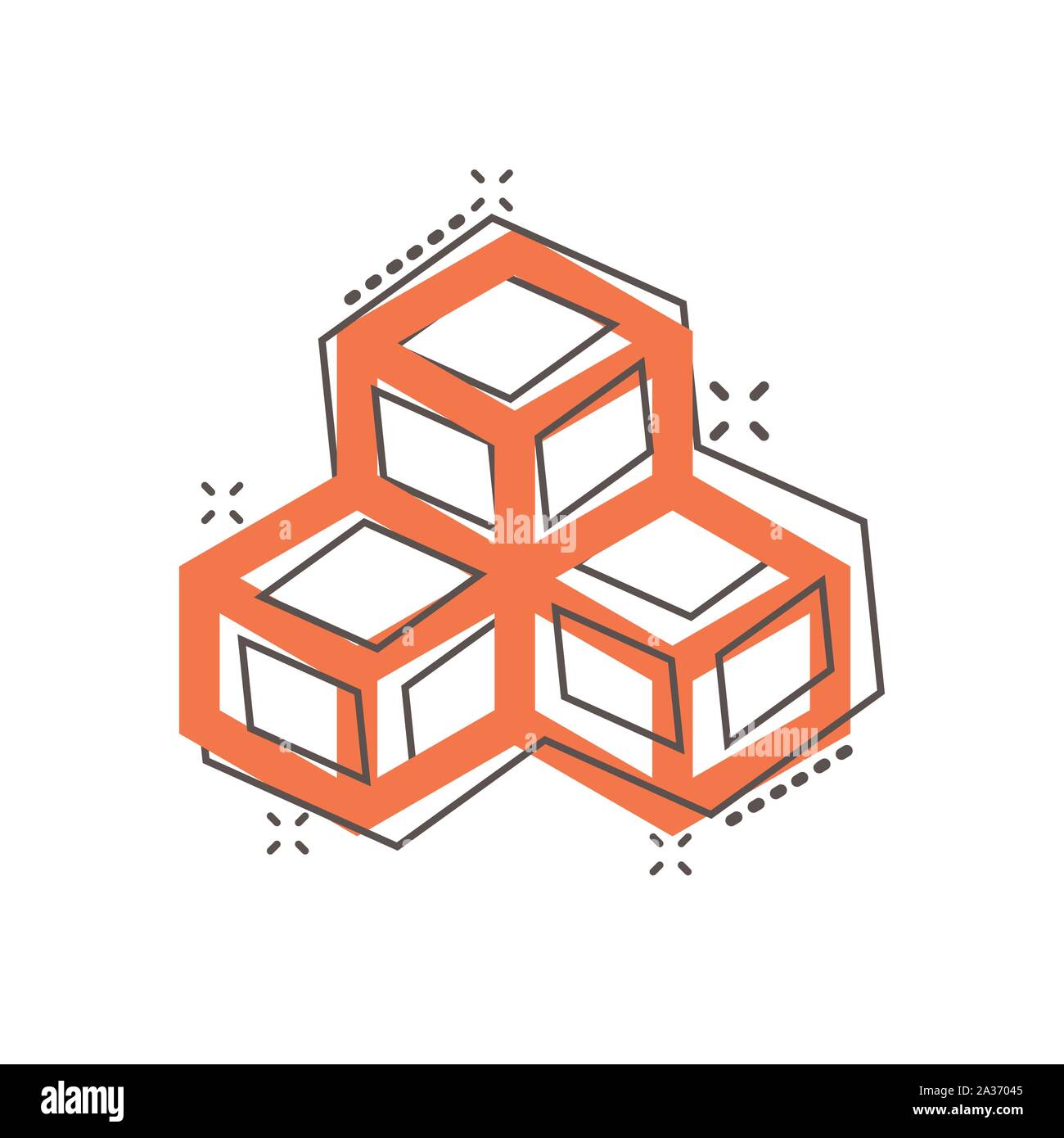 Vector cartoon blockchain technology icon in comic style. Cryptography cube block concept