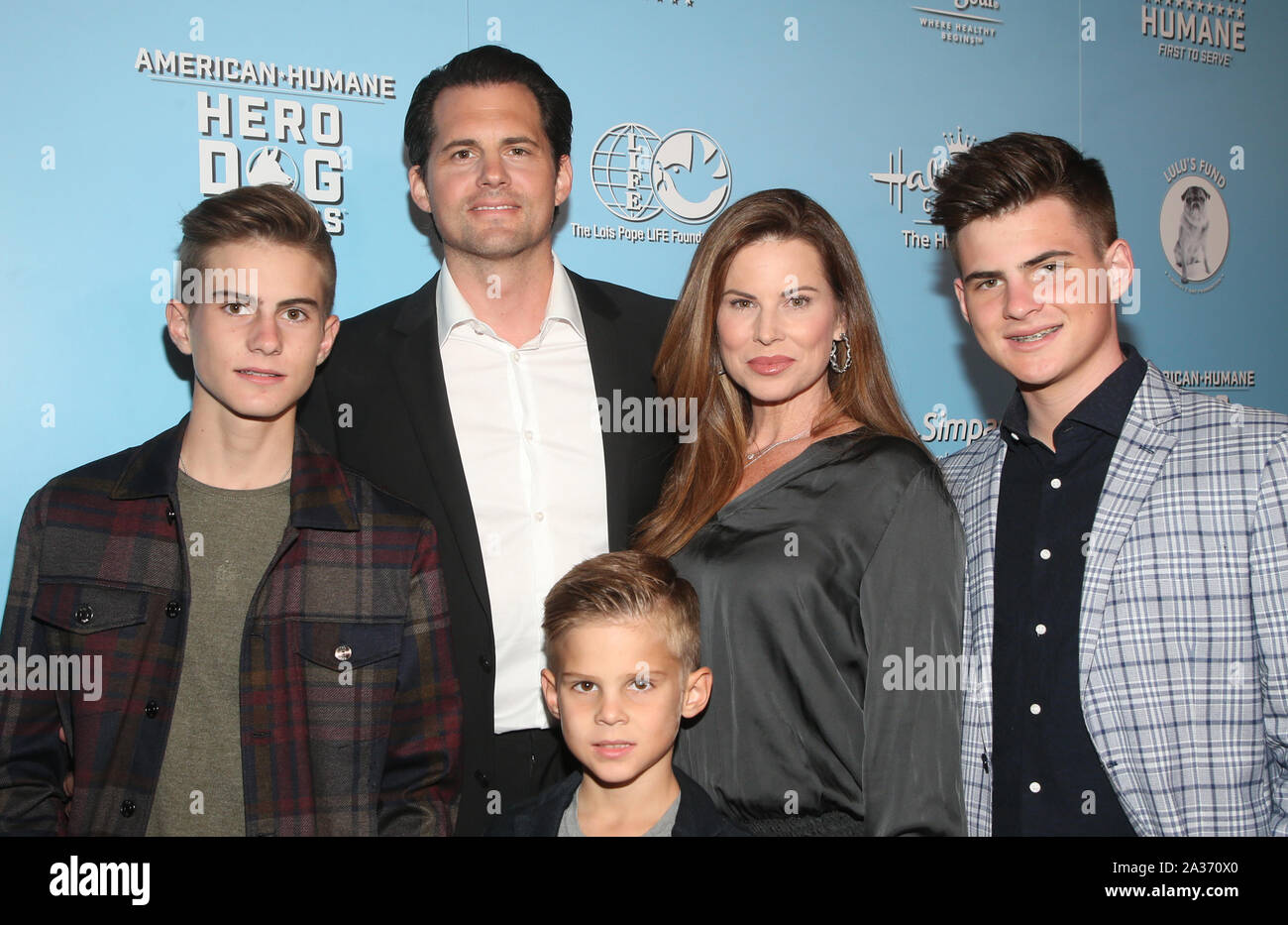 Beverly Hills, Ca. 5th Oct, 2019. Kristoffer Polaha, Julianne Morris, Micah Polaha, Kristoffer Caleb Polaha, Jude Polaha, 9th Annual American Humane Hero Dog Awards at The Beverly Hilton Hotel in Beverly Hills, California on October 5, 2019. Credit: Faye Sadou/Media Punch/Alamy Live News Stock Photo