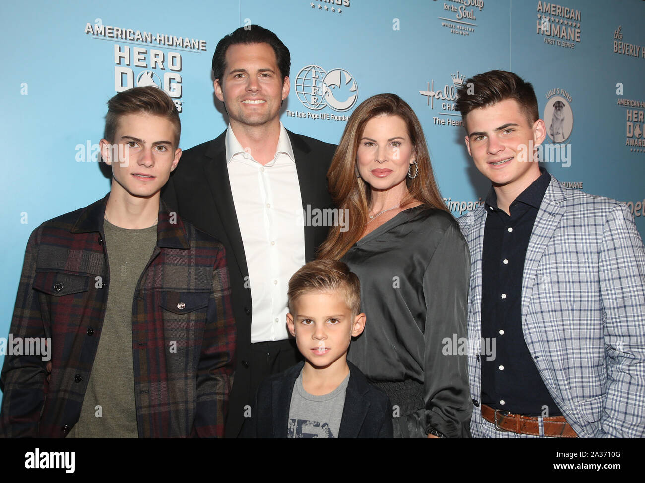 Beverly Hills, Ca. 5th Oct, 2019. Kristoffer Polaha, Julianne Morris, Micah Polaha, Kristoffer Caleb Polaha, Jude Polaha, 9th Annual American Humane Hero Dog Awards at The Beverly Hilton Hotel in Beverly Hills, California on October 5, 2019. Credit: Faye Sadou/Media Punch/Alamy Live News Stock Photo