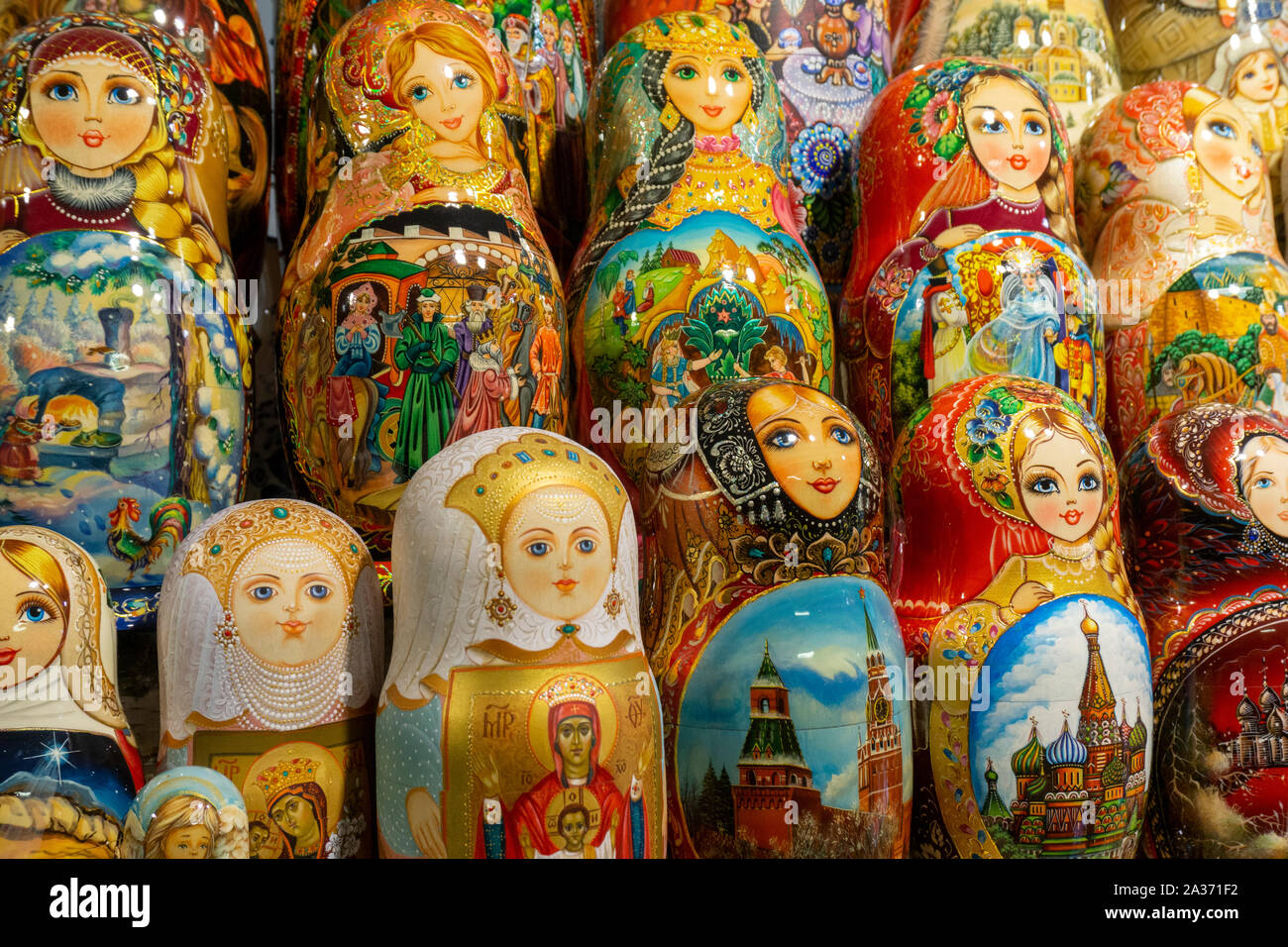 MOSCOW, RUSSIA -October 2,2019: Russian nesting dolls (russian doll).  National toy and a symbol of Russian art in the world Stock Photo - Alamy