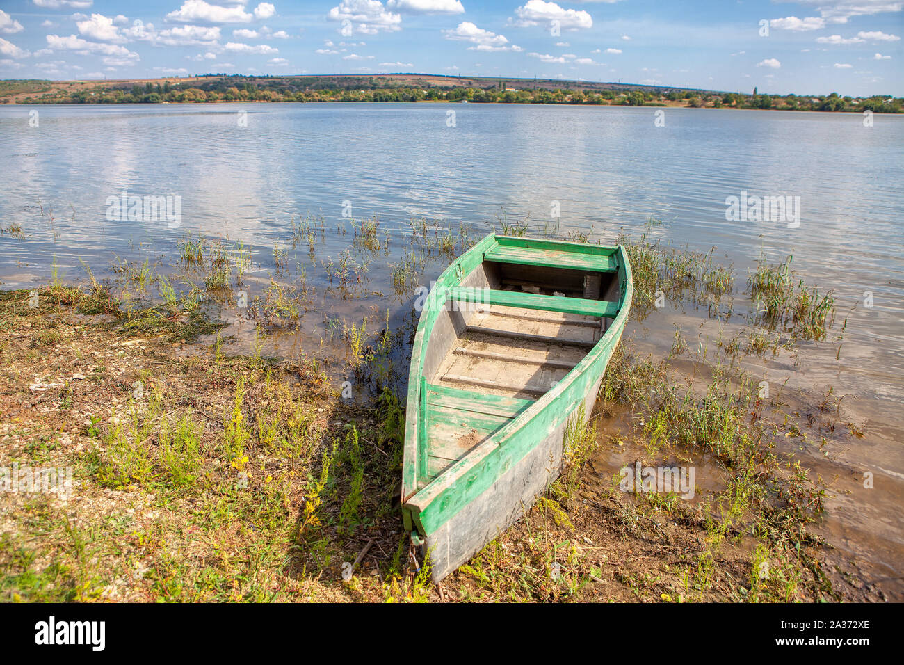 rustic image with wooden fishing boat Stock Photo - Alamy