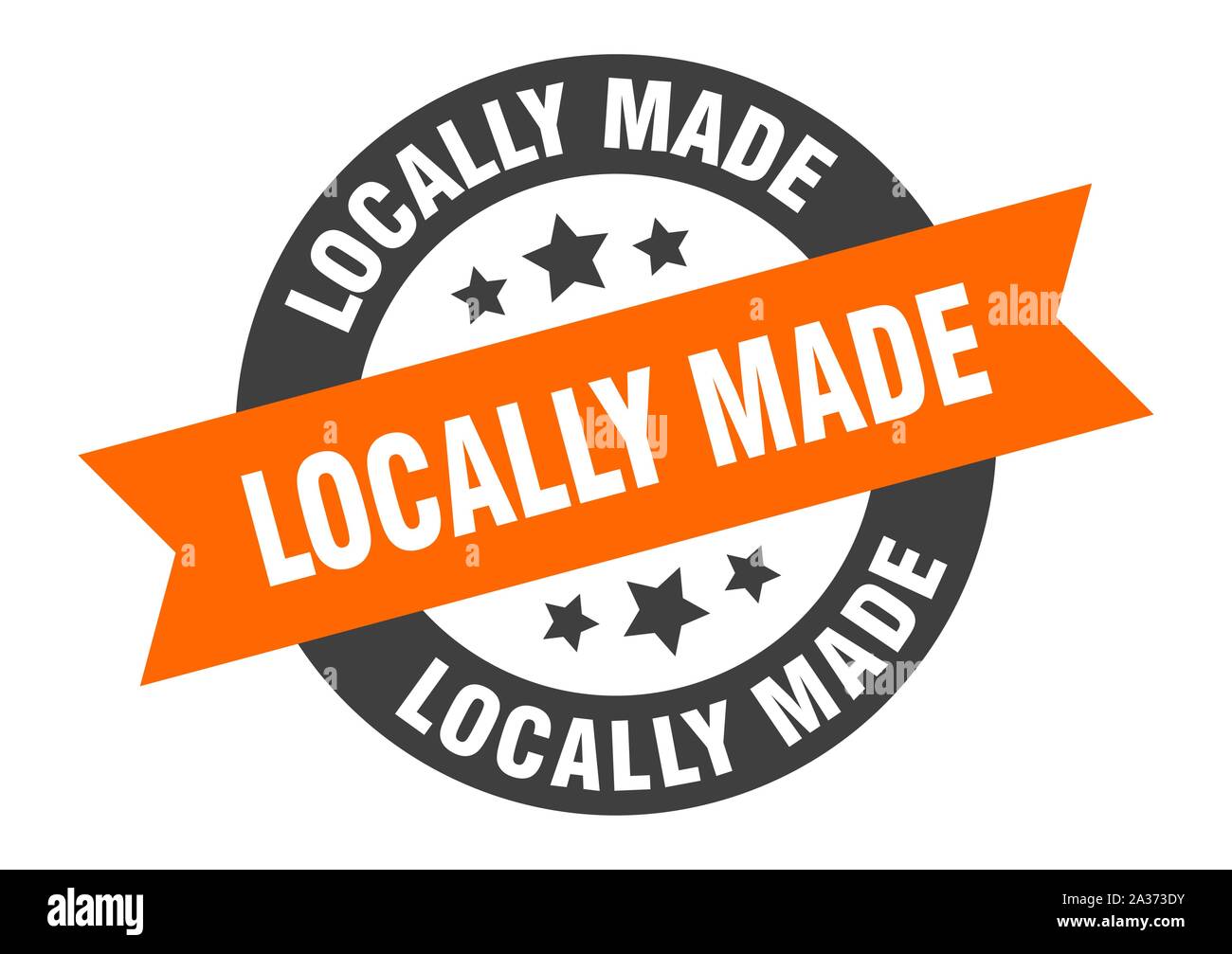 locally made sign. locally made orange-black round ribbon sticker Stock ...