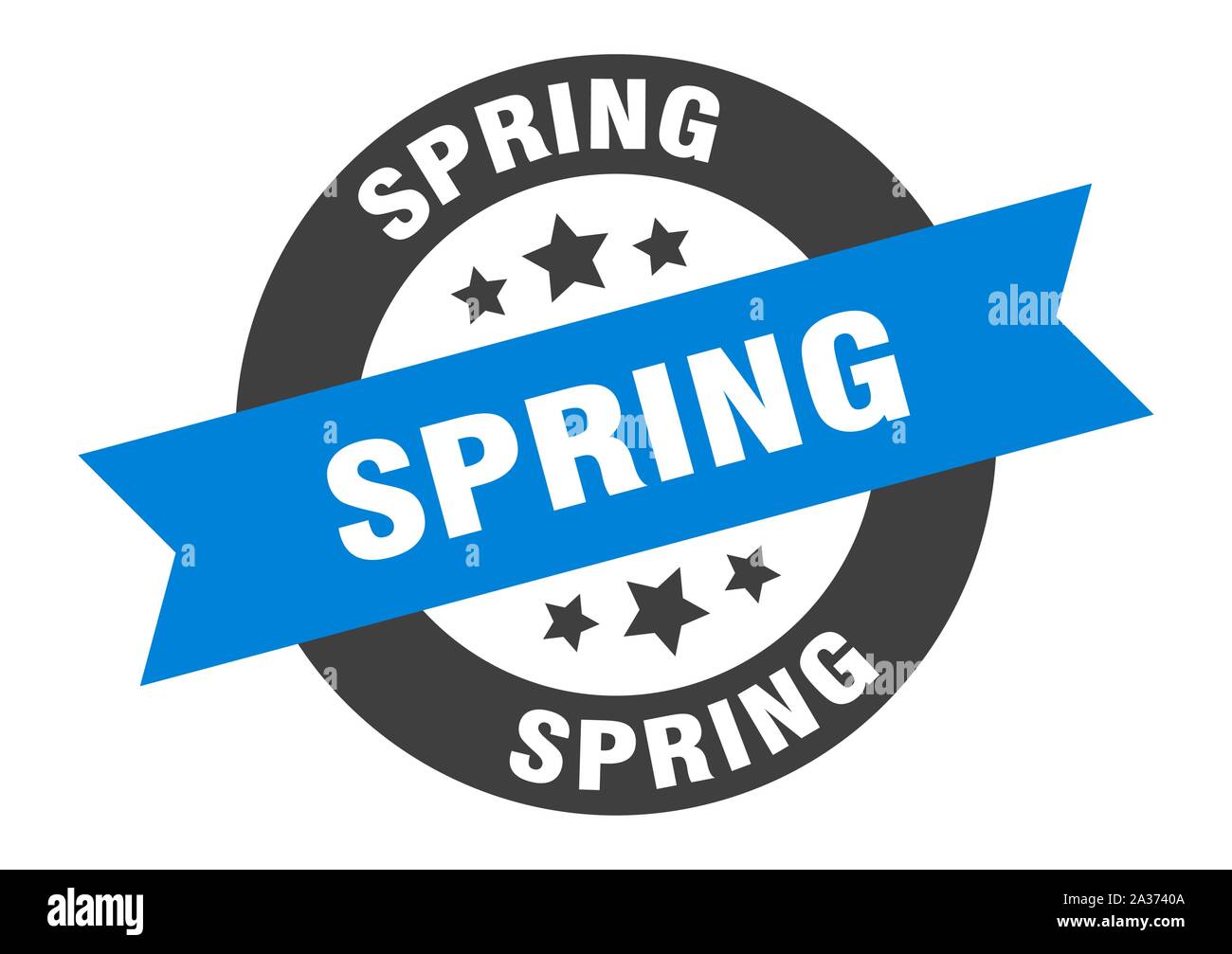 Blue Ribbon Spring spring sign. spring blue-black round ribbon sticker Stock Vector Image ...