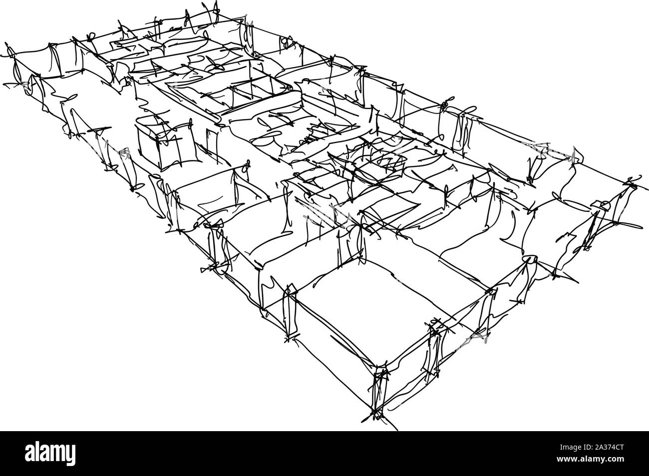 hand drawn architectural sketch of a typical floor in modern office building Stock Vector