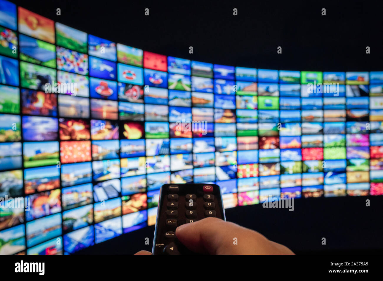 Multimedia Television video streaming, Media TV on demand, web banner background Stock Photo