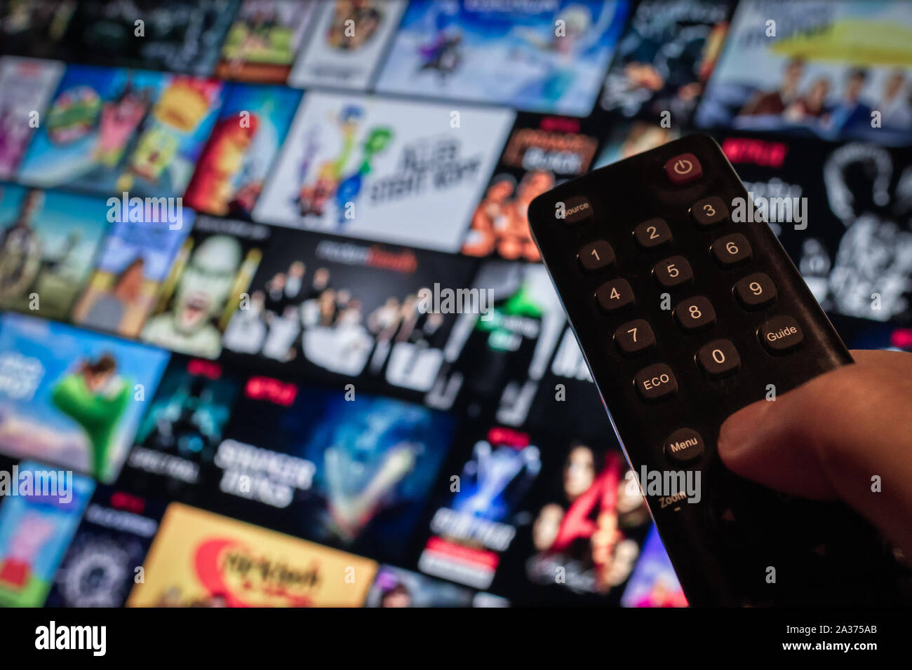 Multimedia Television video streaming, Media TV on demand, web banner background Stock Photo