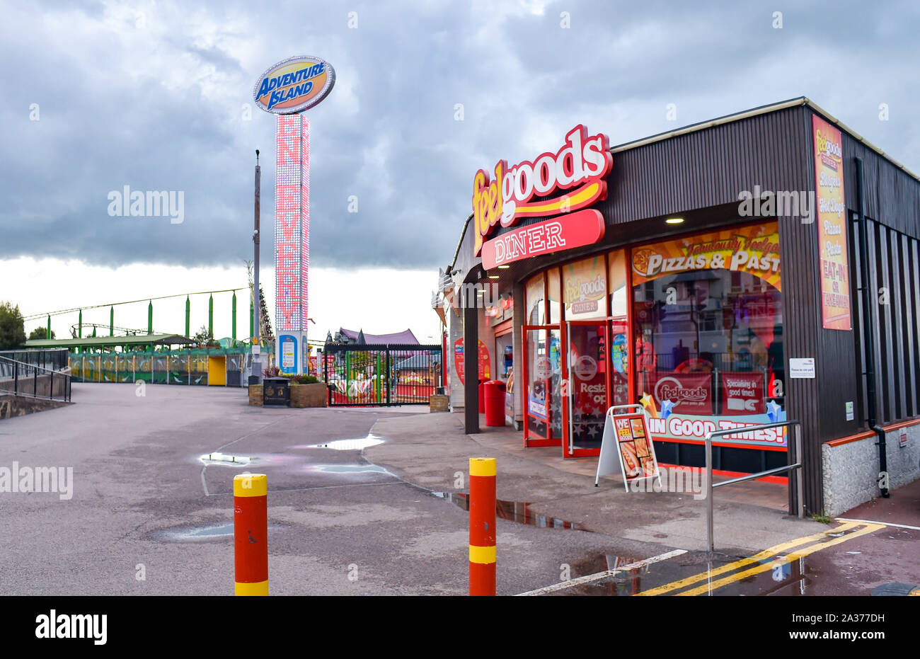 Southend On Sea Essex UK - Adventure Island theme park and Feelgoods cafe  Photograph taken by Simon Dack Stock Photo