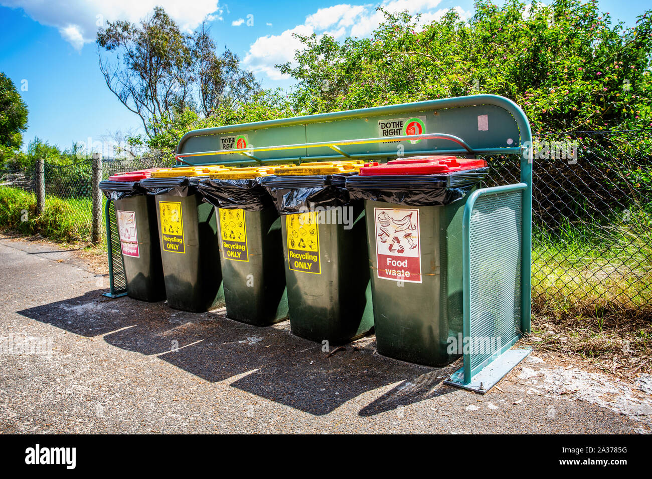 Collection of waste recycling bins in Sydney, Australia on 27 September