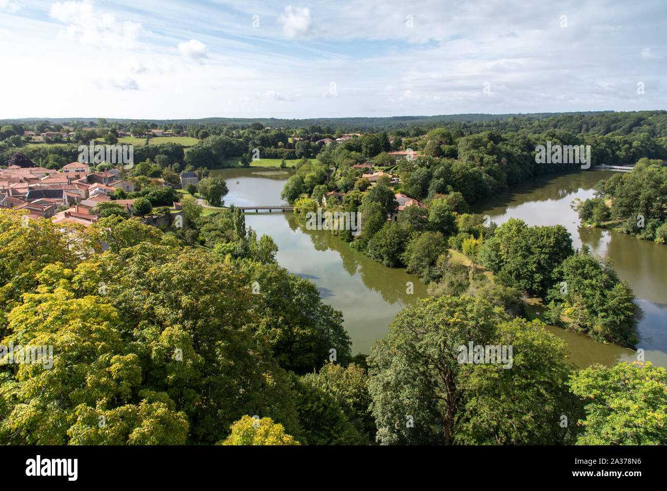 The medieval small city of Vouvant in the Vendee region of France Stock ...