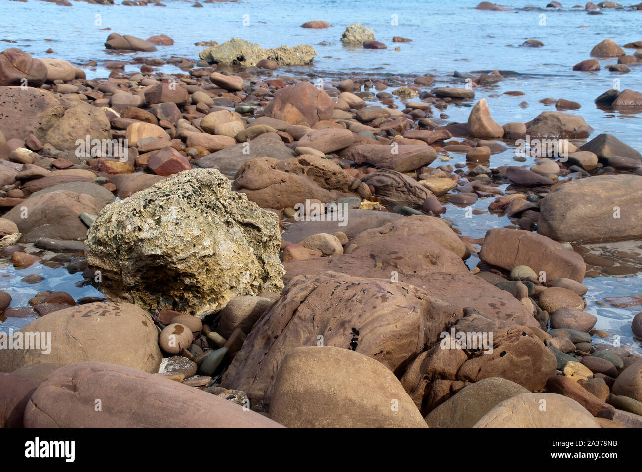 Kangaroo Island Australia, rocks at  Stokes Bay waters edge at low tide Stock Photo