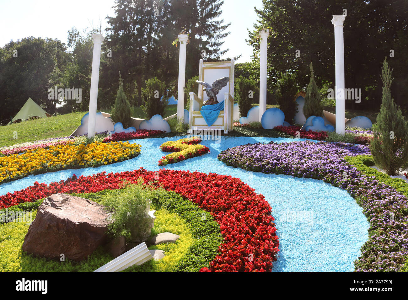 KYIV, UKRAINE-JULY 13, 2019: June 14- July 28 at Spivoche Pole flower exhibition under name 'Flower Hellas' Stock Photo