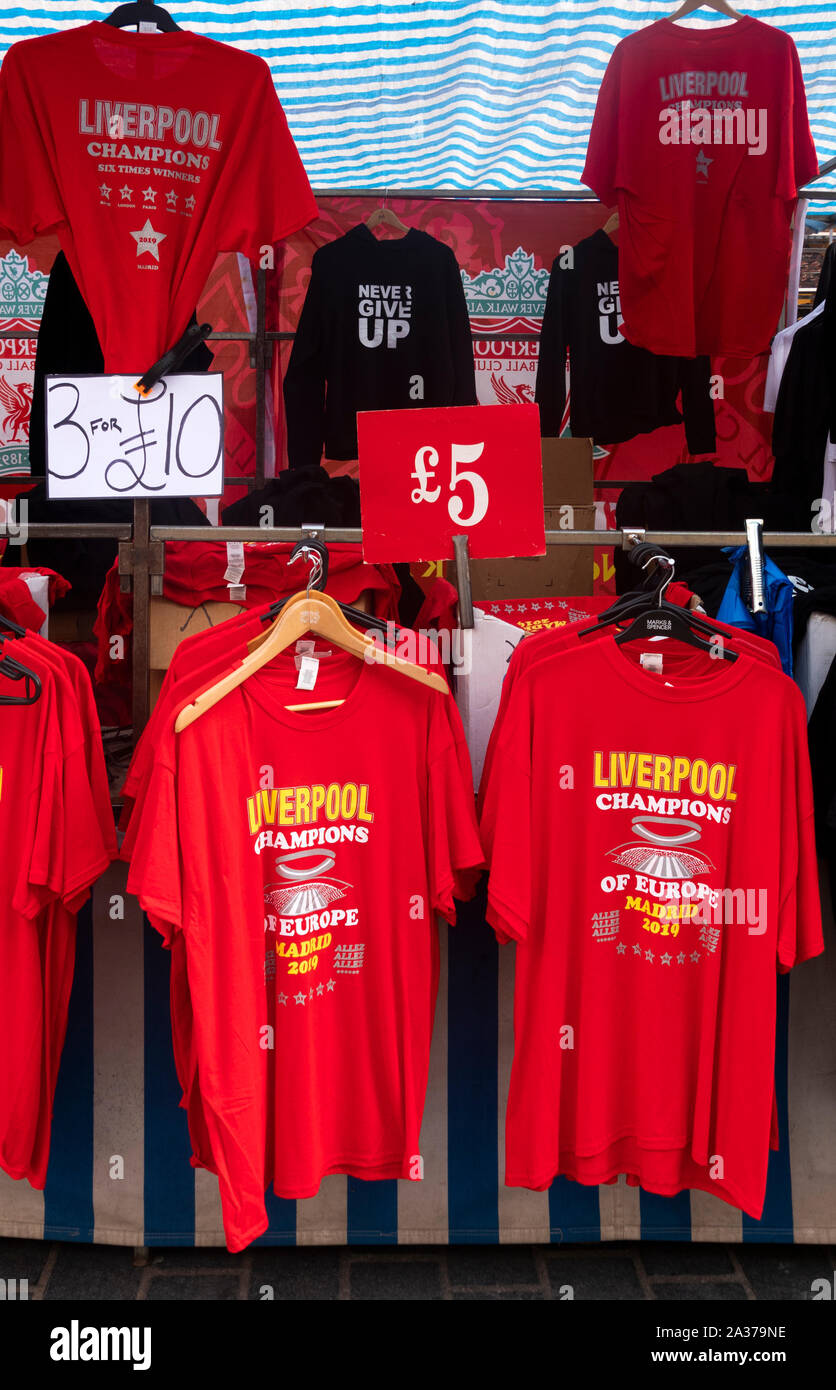 Liverpool Champions tee shirts on sale Stock Photo