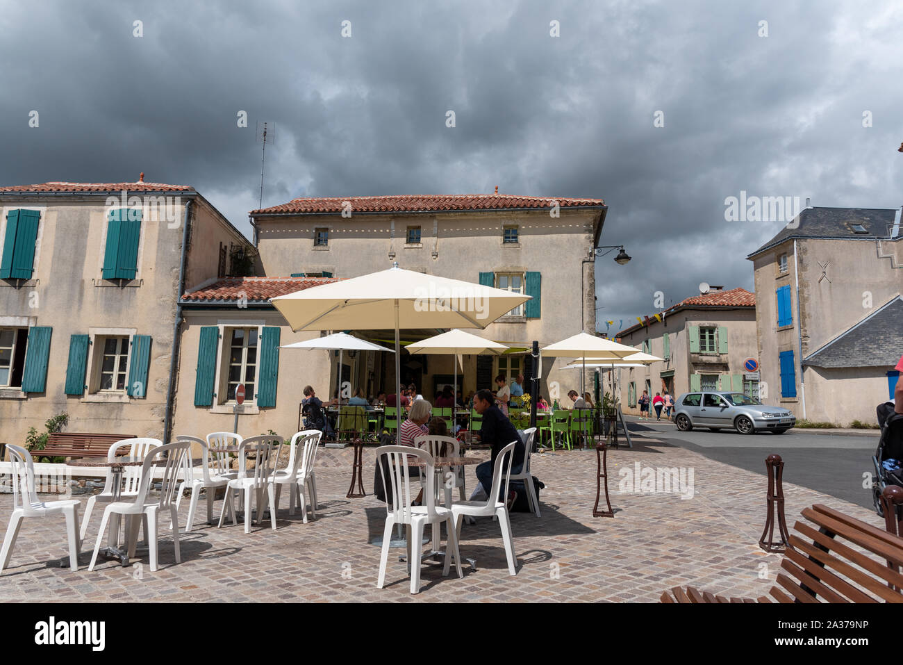 The medieval small city of Vouvant in the Vendee region of France Stock Photo