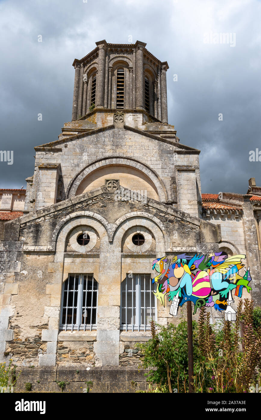The medieval small city of Vouvant in the Vendee region of France Stock ...