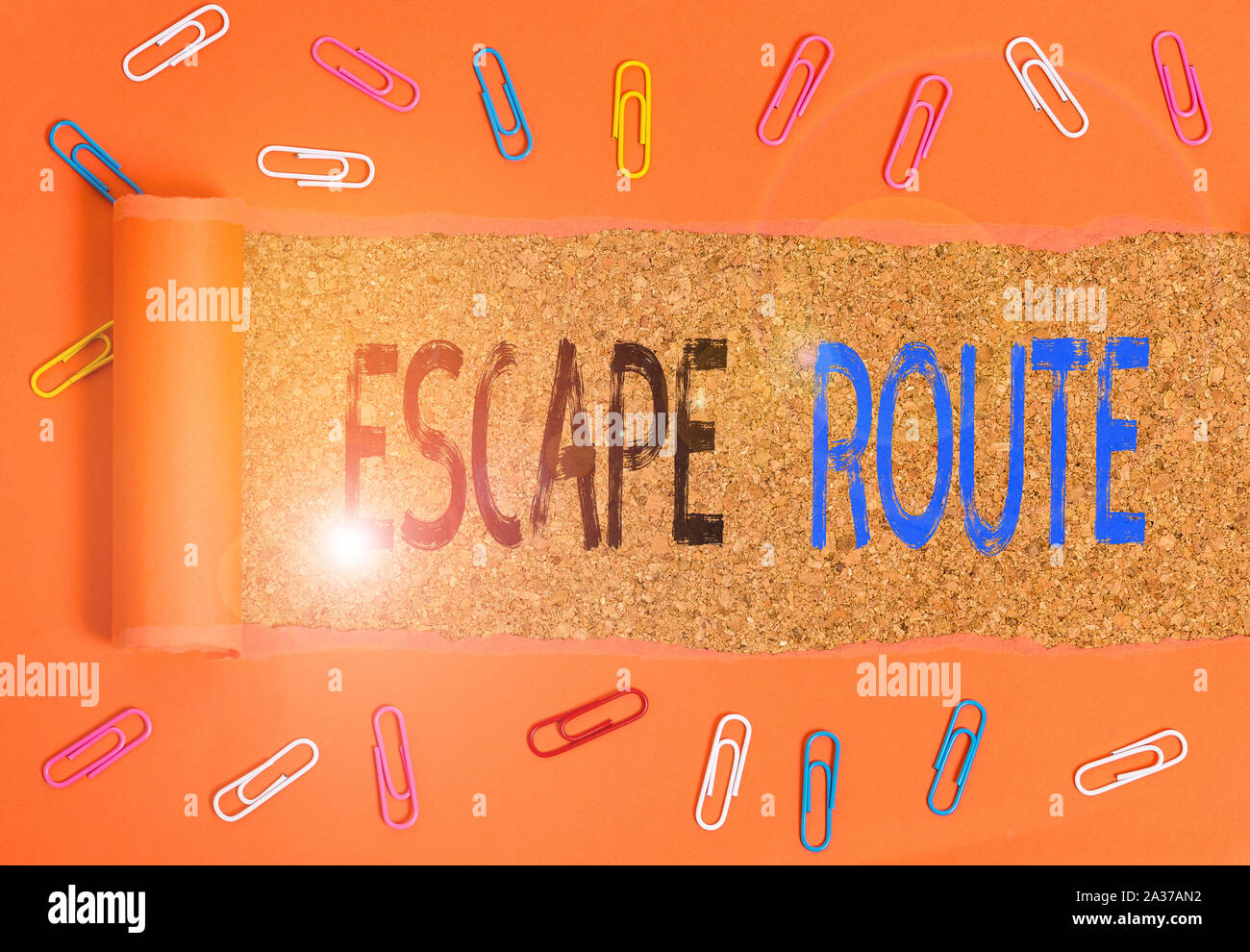 Writing note showing Escape Route. Business concept for a route by