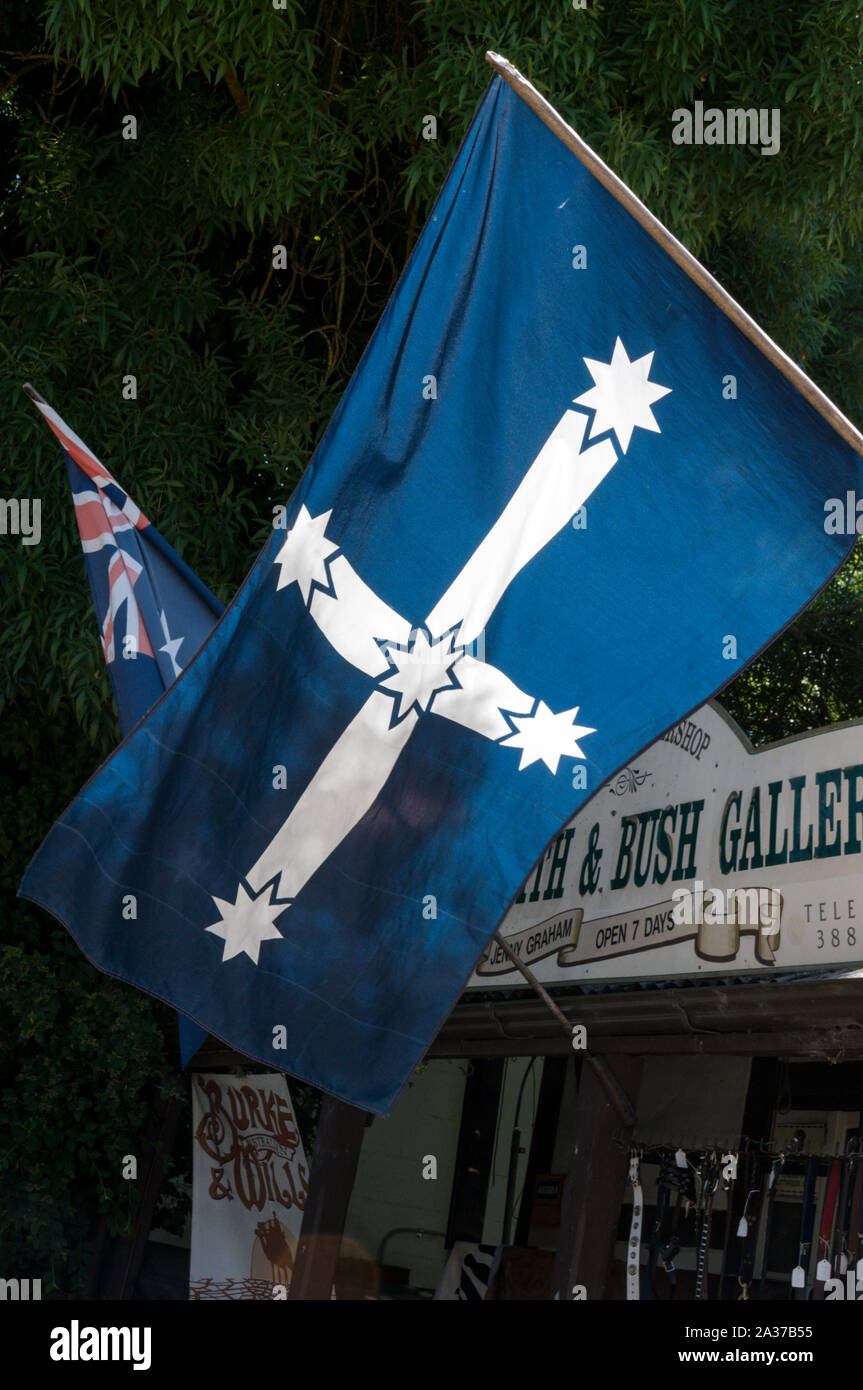 The Eureka flag flew in the former Gold Rush city of Ballarat in the State of Victoria