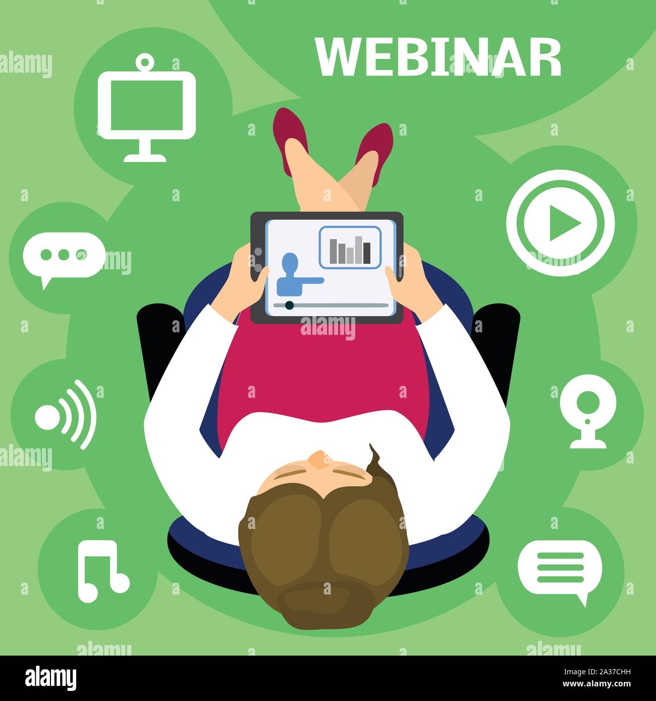 Tablet webinar concept banner. Flat illustration of tablet webinar ...