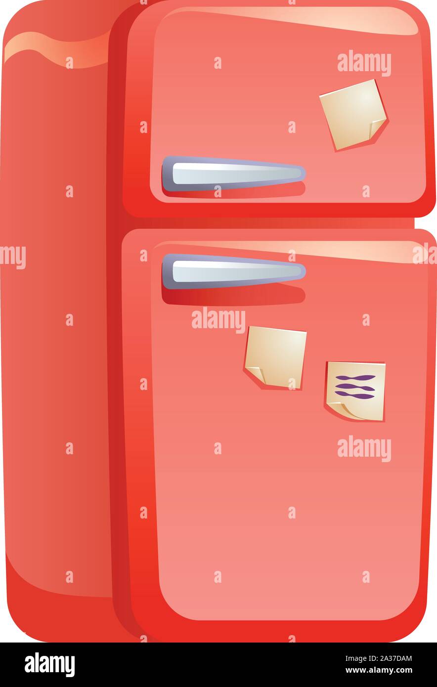 Red retro fridge icon. Cartoon of red retro fridge vector icon for web design isolated on white background Stock Vector