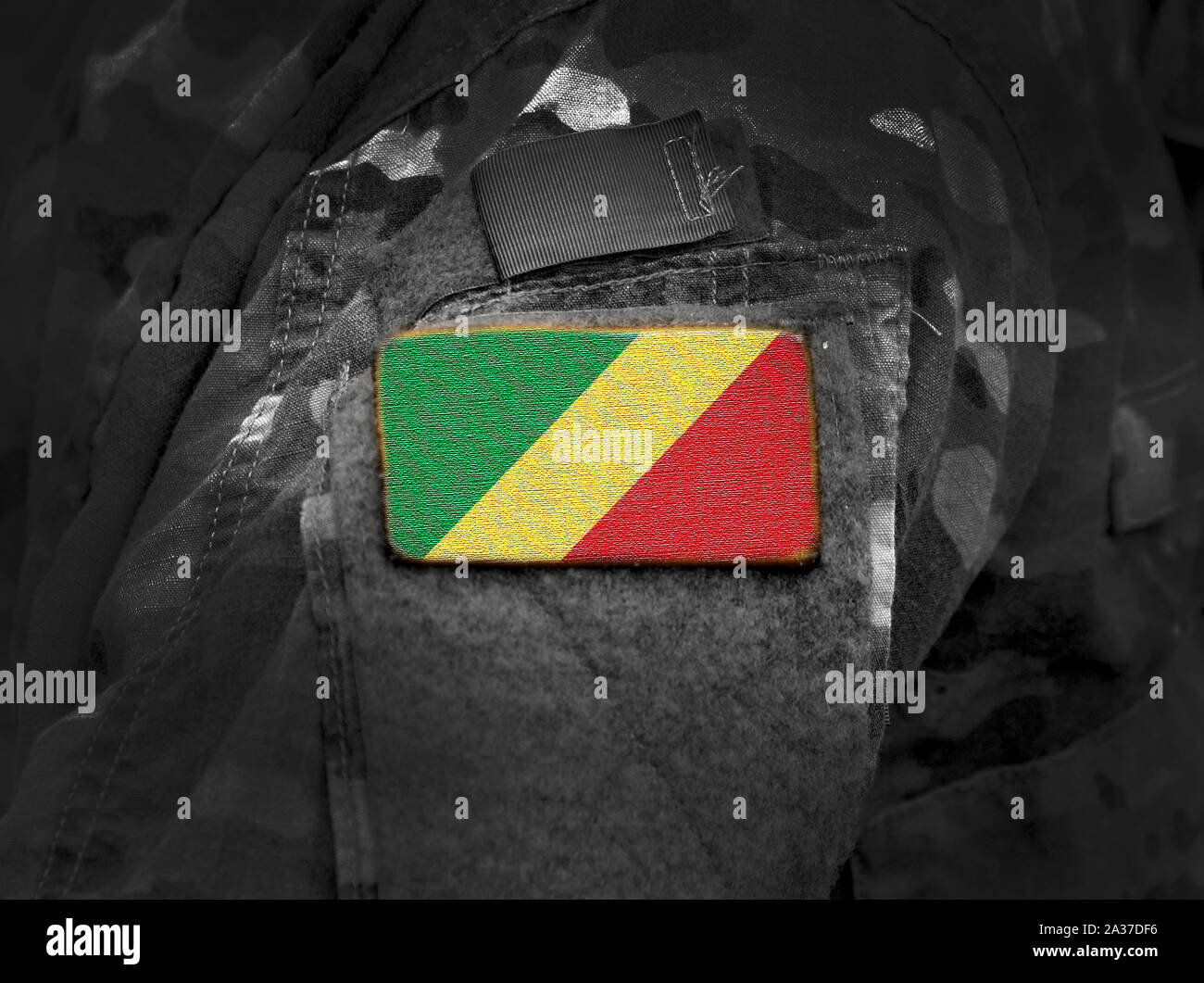 Flag of Congo on military uniform. Army, soldiers,  Africa (collage). Stock Photo