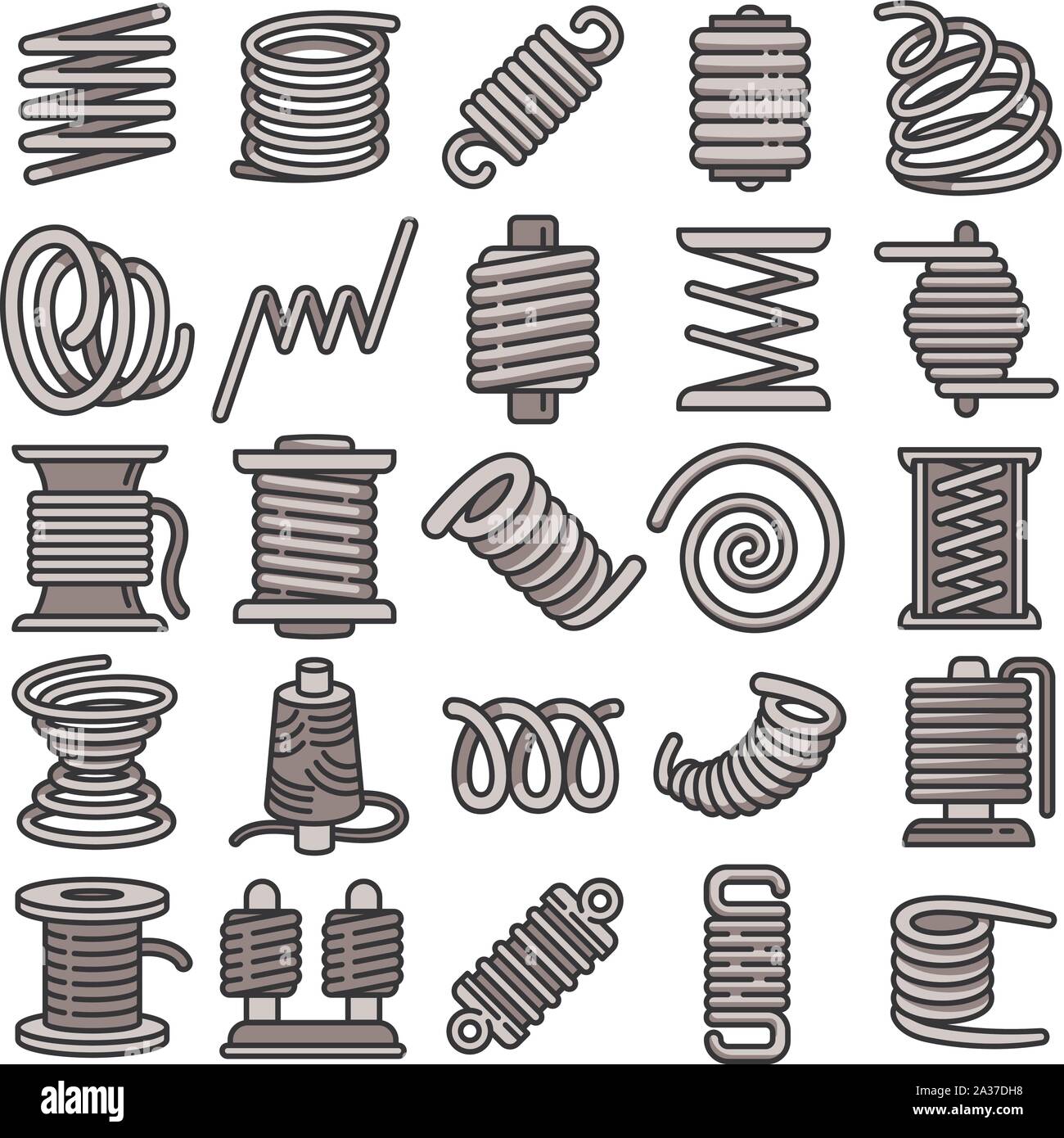 Coil icons set. Outline set of coil vector icons for web design