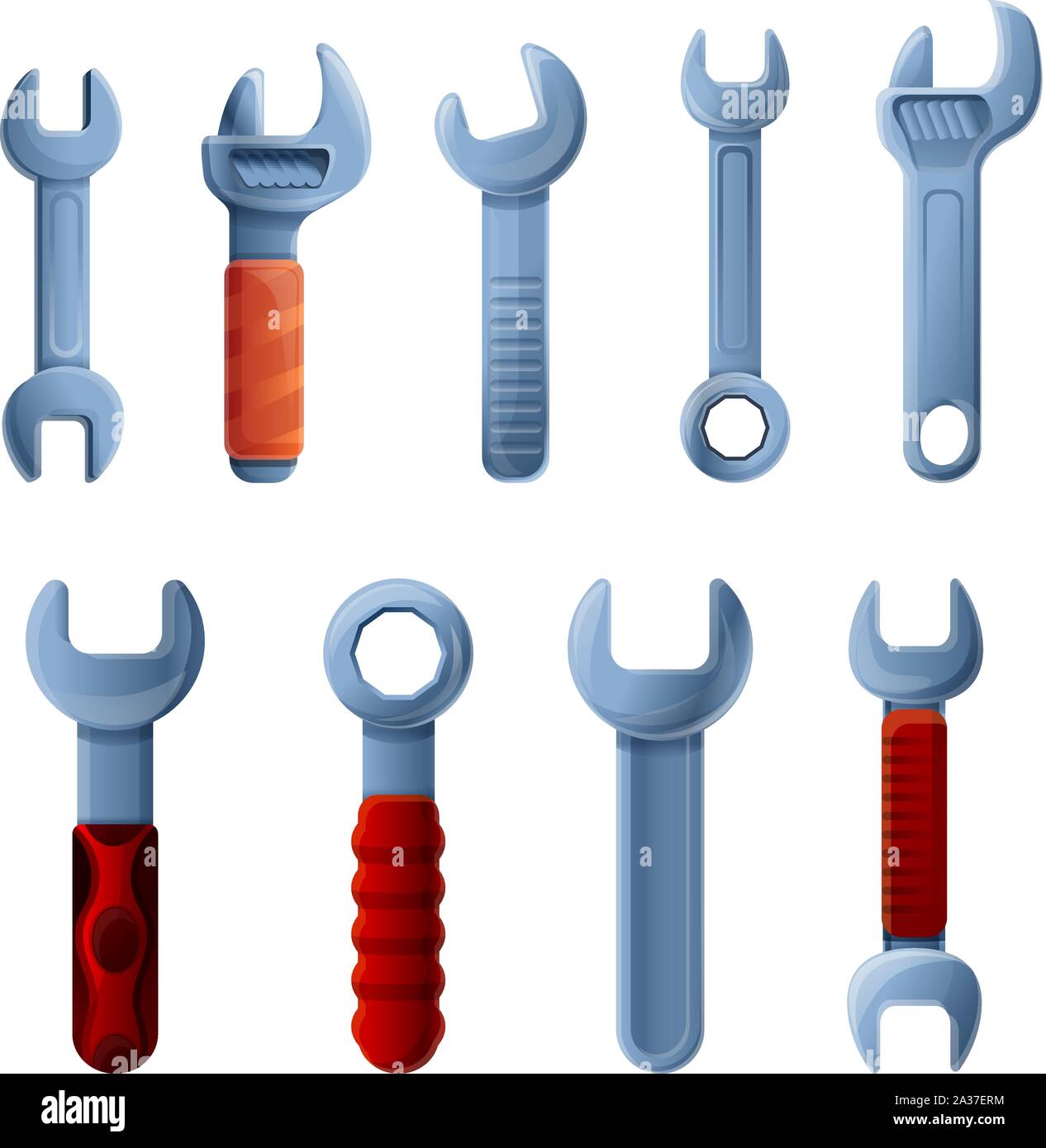 Wrench icons set. Cartoon set of wrench vector icons for web design
