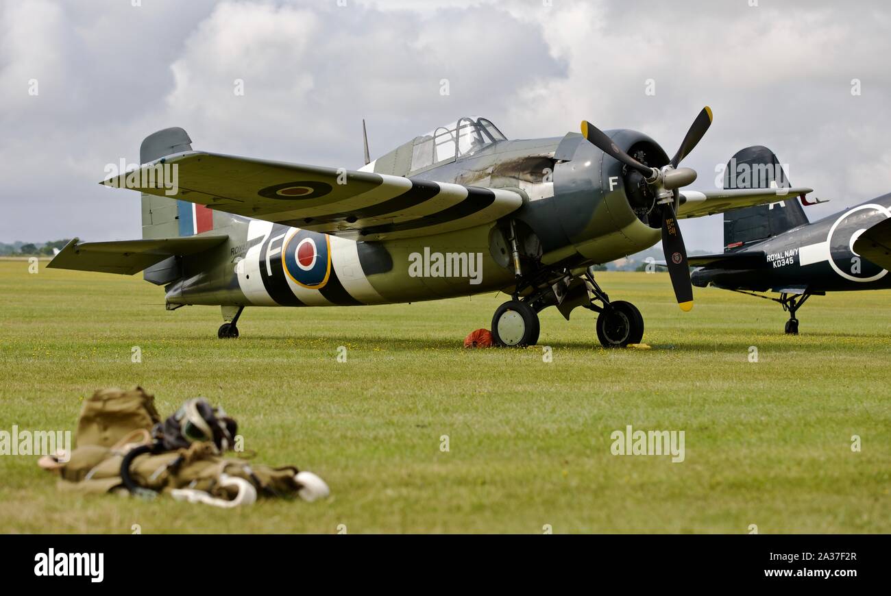 Grumman Wildcat FM2 (G-RUMW) on the flightline at the IWM Duxford 2019 Battle of Britain airshow Stock Photo