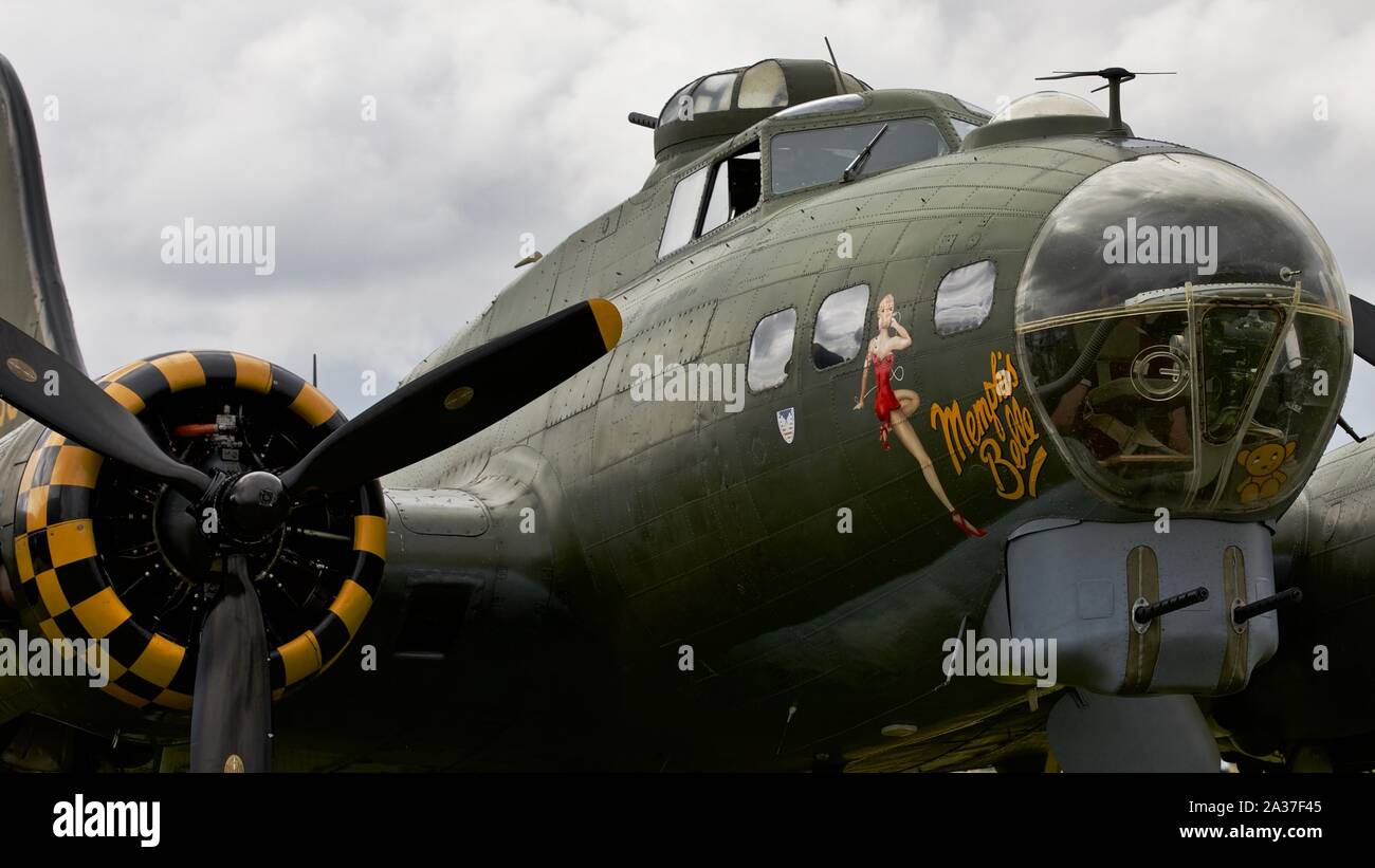 B-17 Flying Fortress G-BEDF Sally B on the flightline at the 2019 ...