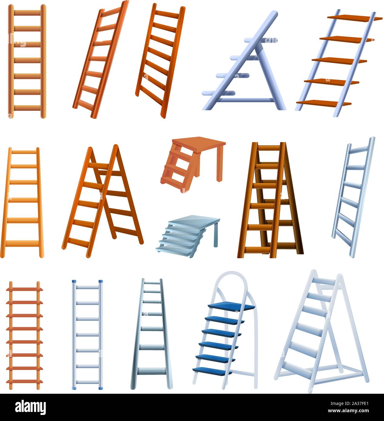 Ladder icons set. Cartoon set of ladder vector icons for web design Stock Vector