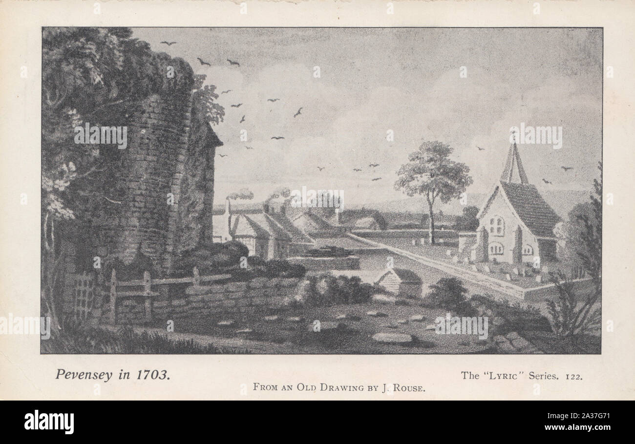 Pevensey in 1703. From an Old Drawing By J.Rouse Stock Photo