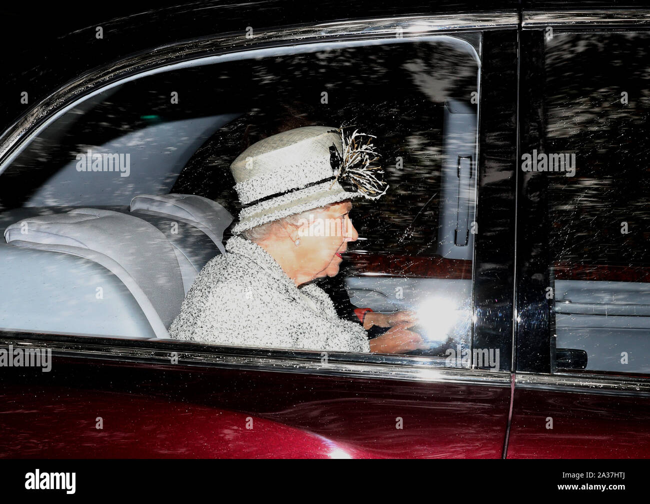 Queen Elizabeth II arrives at Crathie Kirk to attend a Sunday church