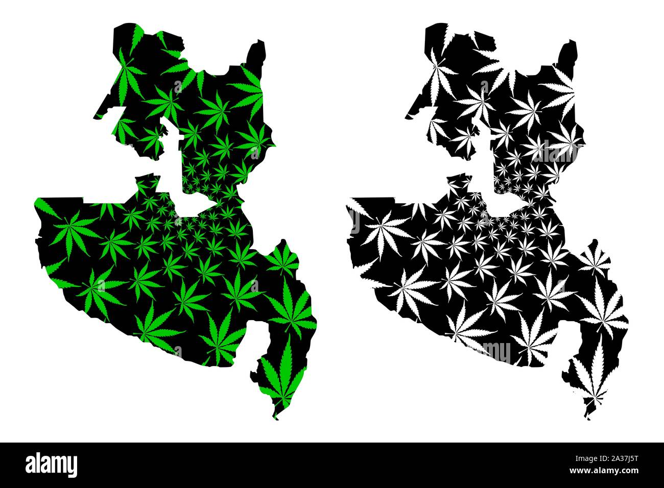 Soccsksargen Region (Regions and provinces of the Philippines) map is designed cannabis leaf green and black, Central Mindanao (Region XII) map made o Stock Vector