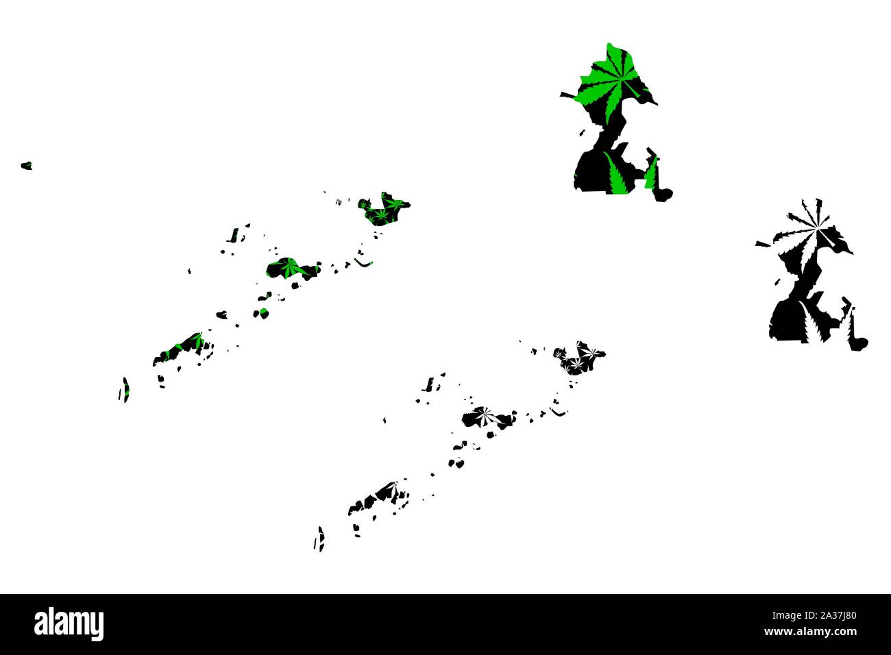 Autonomous Region in Muslim Mindanao (Regions and provinces of the Philippines) map is designed cannabis leaf green and black, ARMM map made of mariju Stock Vector