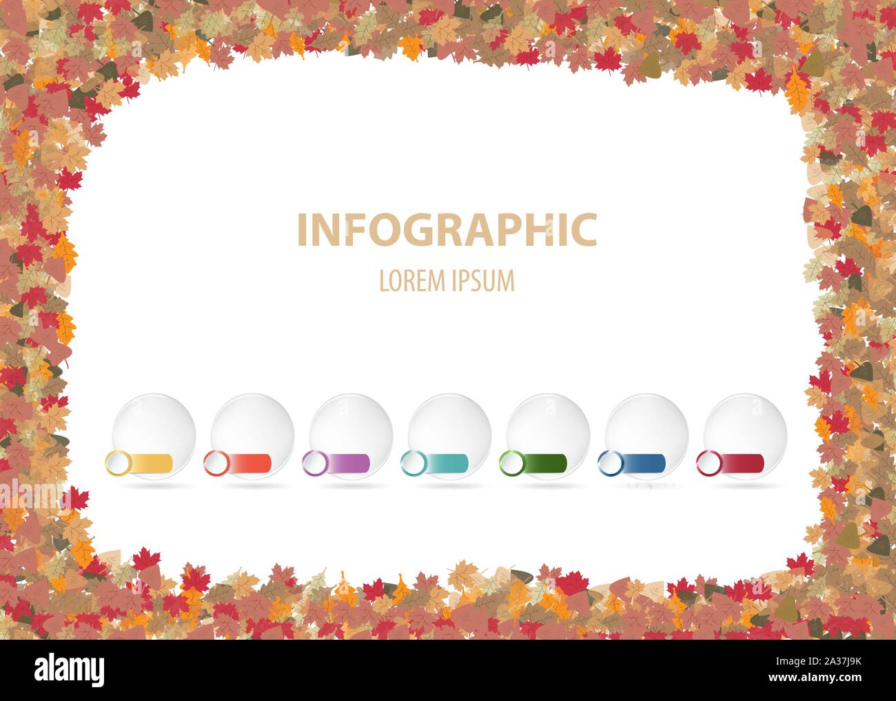 Fall Horizontal Label Infographics vector with autumn design containing four blank ...