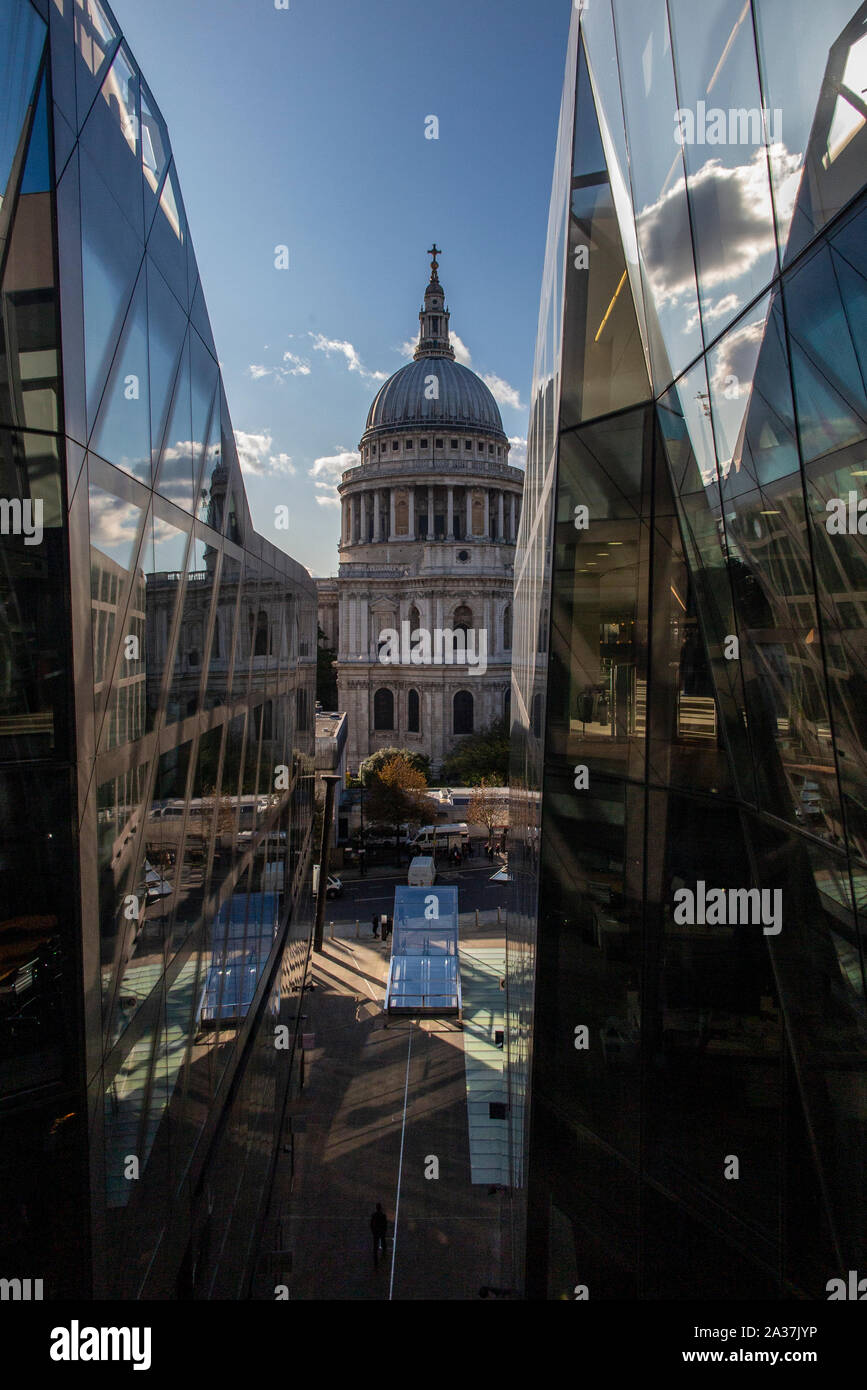 St Paul's Cathedral from the roof of 1 New Change, Cheapside in the City of London Stock Photo