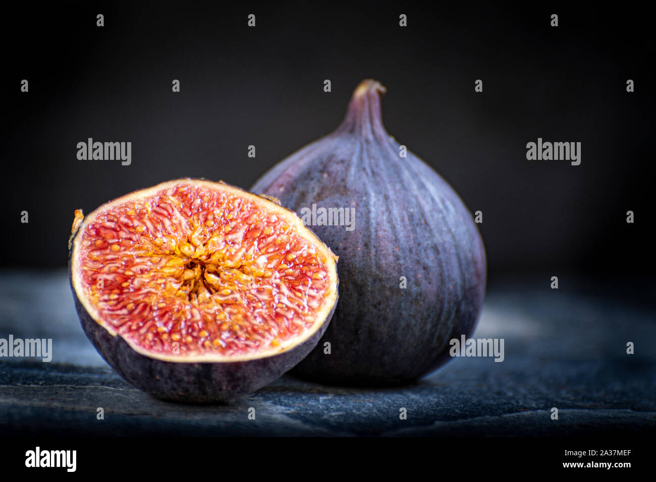 Close photography of the common fig. Recommended as for being high in antioxidants, and has many health benefits. Stock Photo