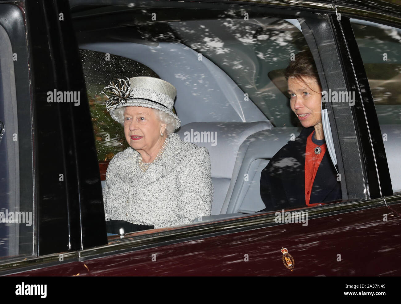 Queen Elizabeth II, with Lady Sarah Chatto, leaving Crathie Kirk after