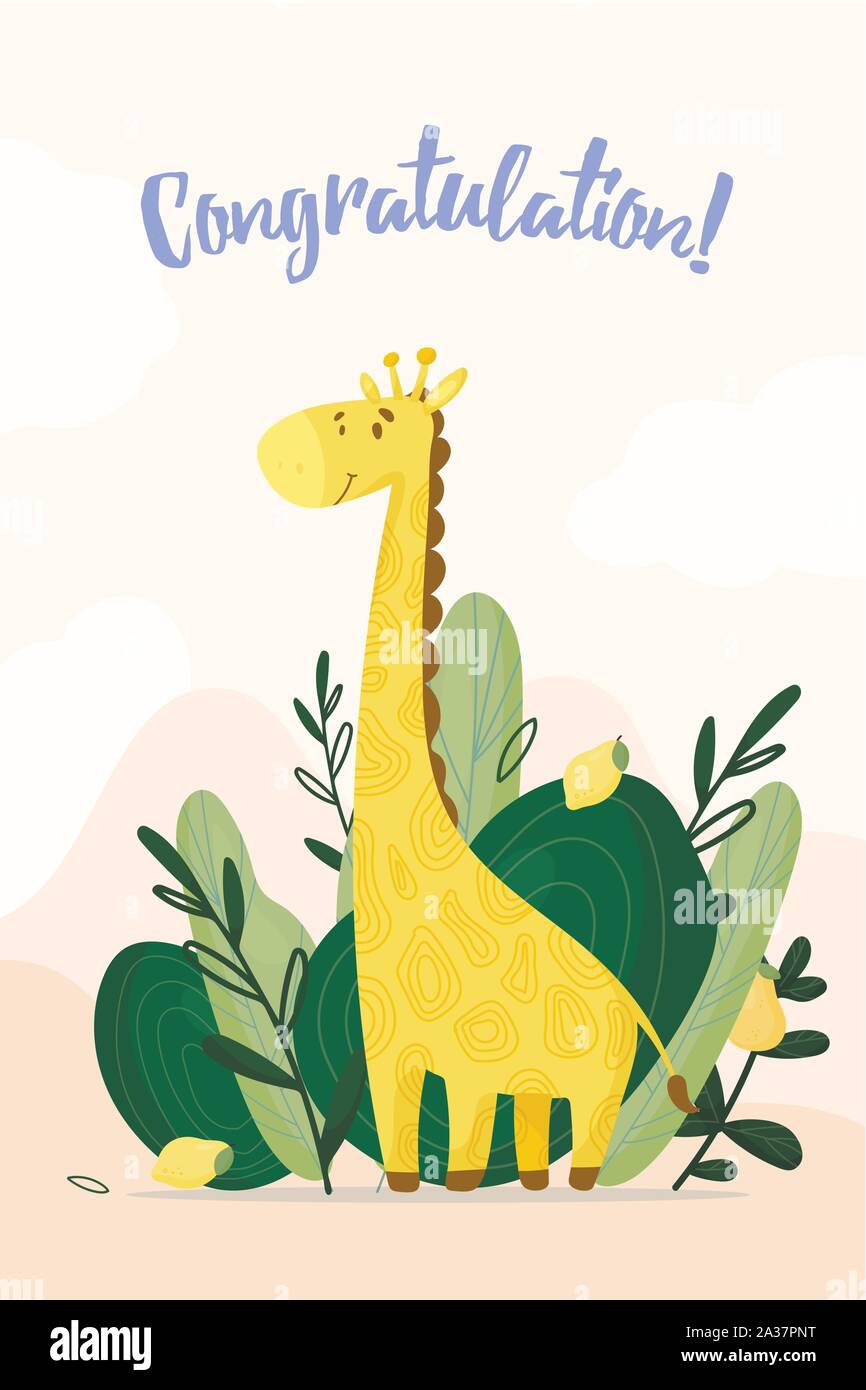 cute giraffes and leaves. Vector illustration. EPS 10. Stock Vector
