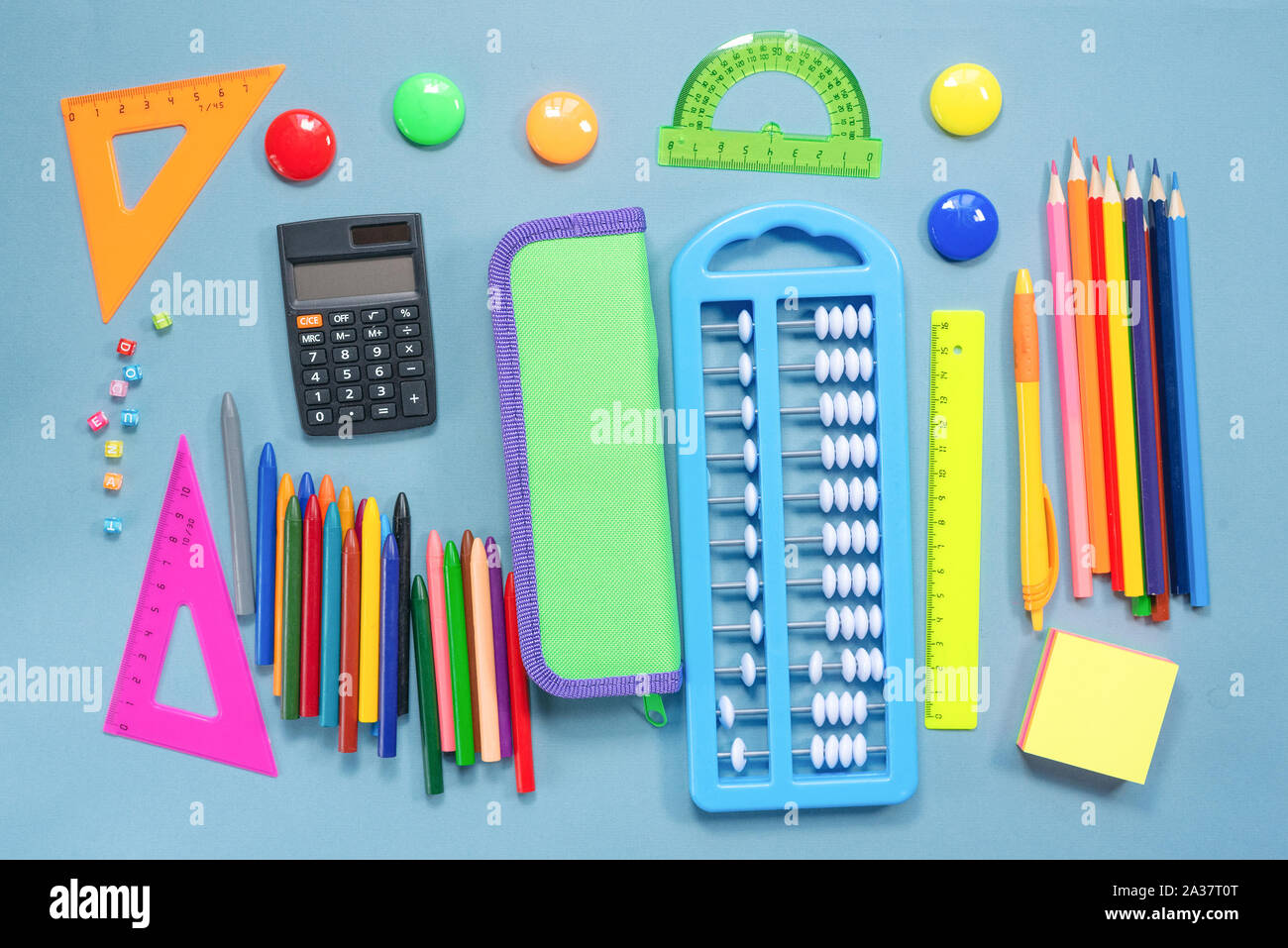 Education back to school concept flat lay background. School supplies ...