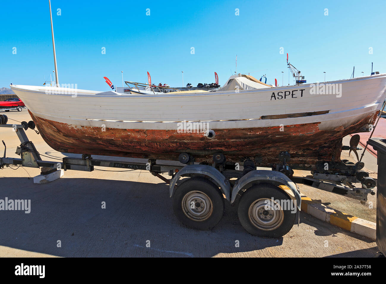 Boat undergoing refurb on trailer in Altea Mariner Spain Stock Photo
