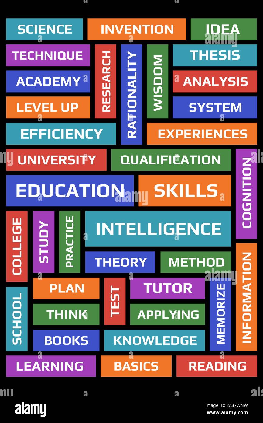 Education word collage poster. Over black background Stock Vector