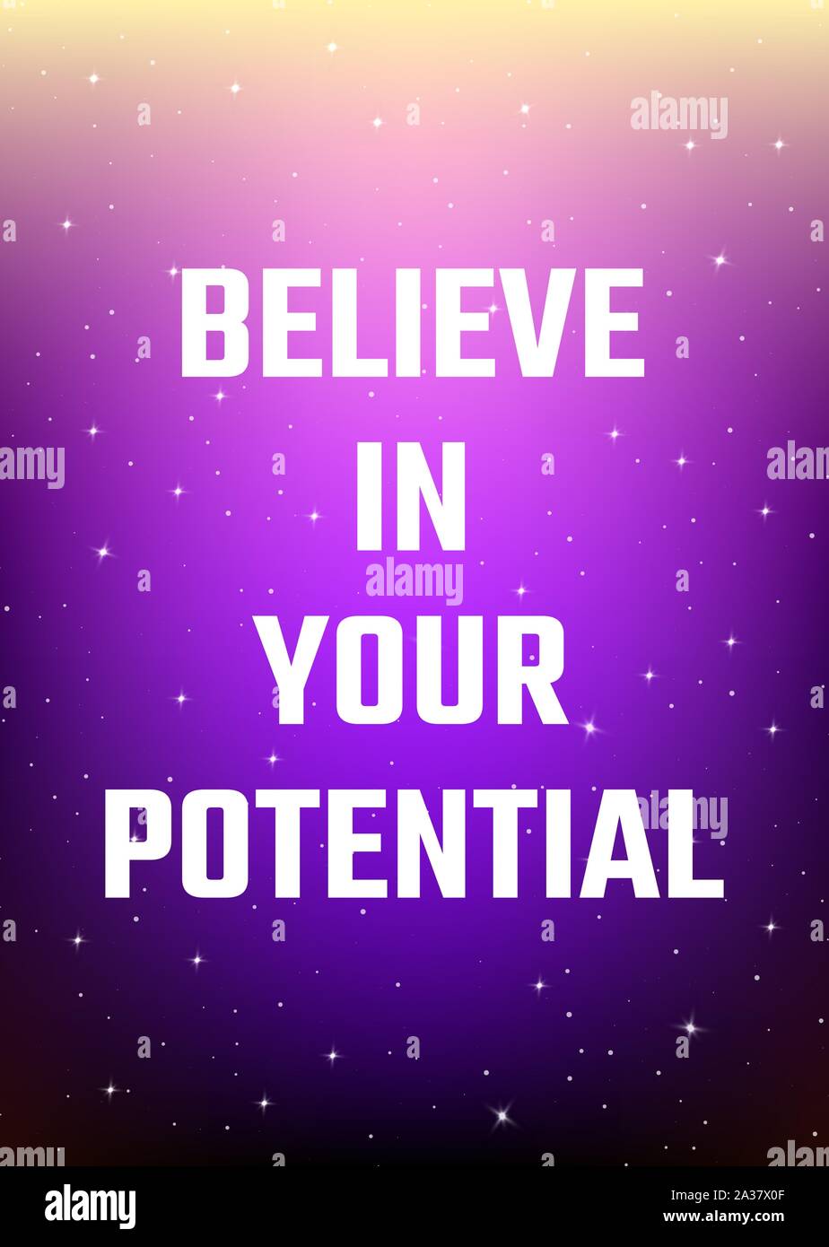 Motivational poster. Believe in your potential. Open space, starry sky style. Print design. Dark background Stock Vector