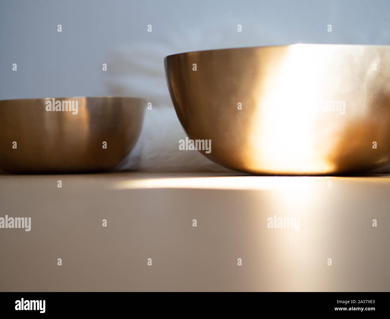 Tibetan singing bowls for sound healing ceremony Stock Photo