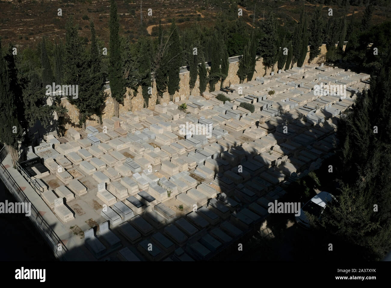 Tombstones at Har HaMenuchot also known as Givat Shaul Cemetery the largest cemetery in West Jerusalem, Israel. Stock Photo