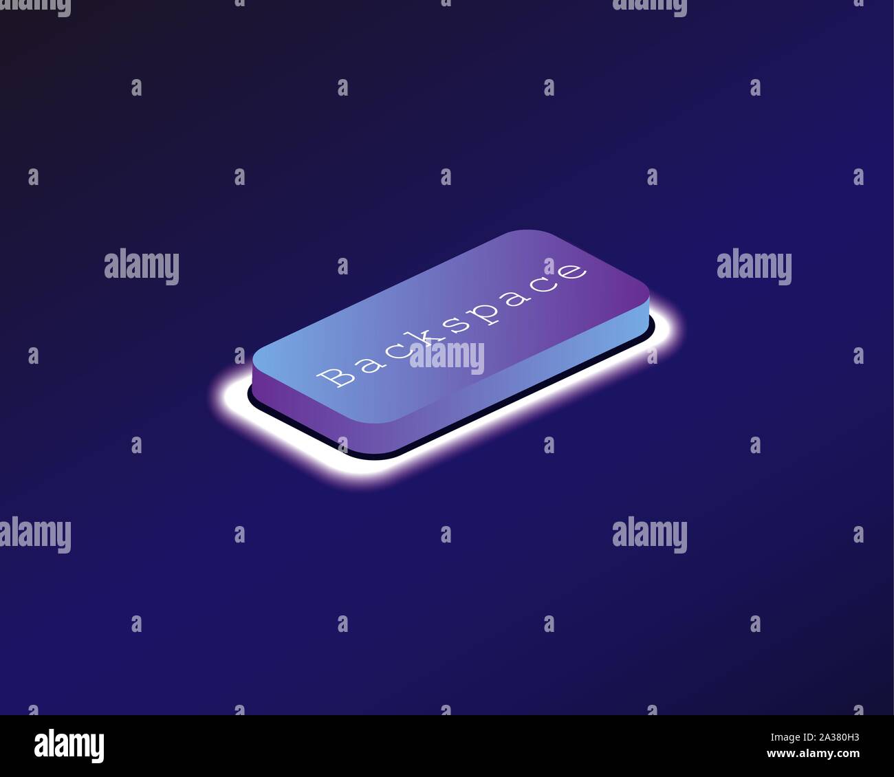 Backspace. Covered with a neon backlit keyboard button. Software development concept. Vector illustration. Stock Vector