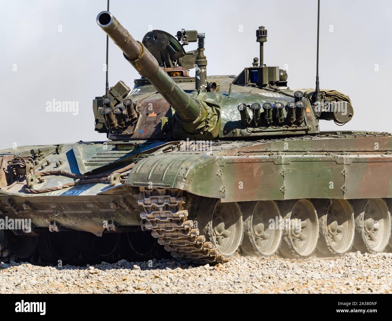 Slovenian armed forces M84 tank driving demonstration in Pivka Slovenia Stock Photo