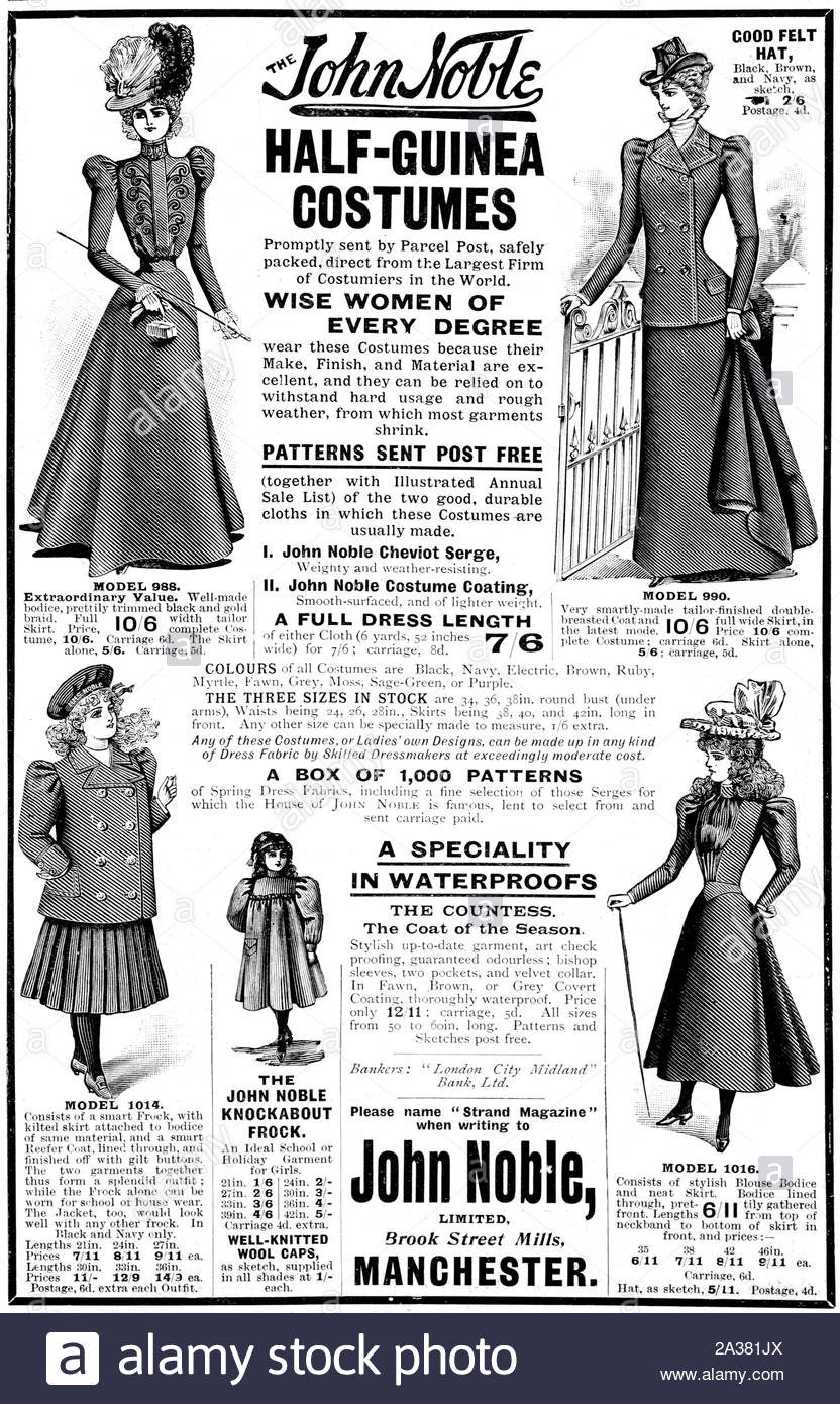 Victorian era, John Noble womens clothing, vintage advertising from 1899 Stock Photo