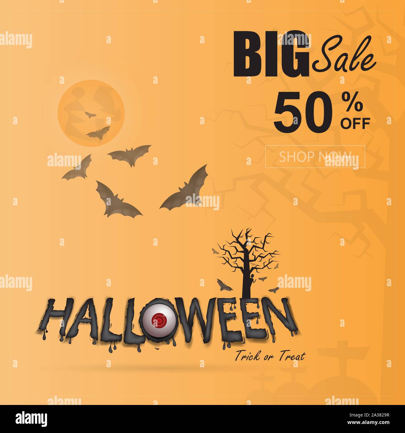Full moon & Big tree with Halloween calligraphy abstract background.Halloween calligraphy vector design layout for Halloween background, flyers, poste Stock Vector