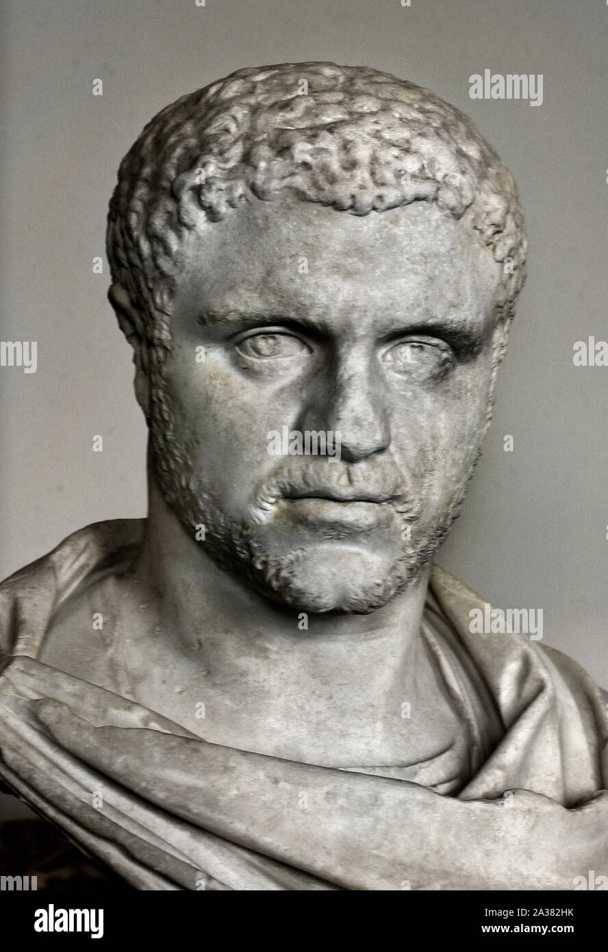 The Emperor Caracalla.  Emperor from 211 - 217 AD Marble H. 52 cm. (This portrait of the type called 'Tivoli') Rome, Roman, Italy. Stock Photo