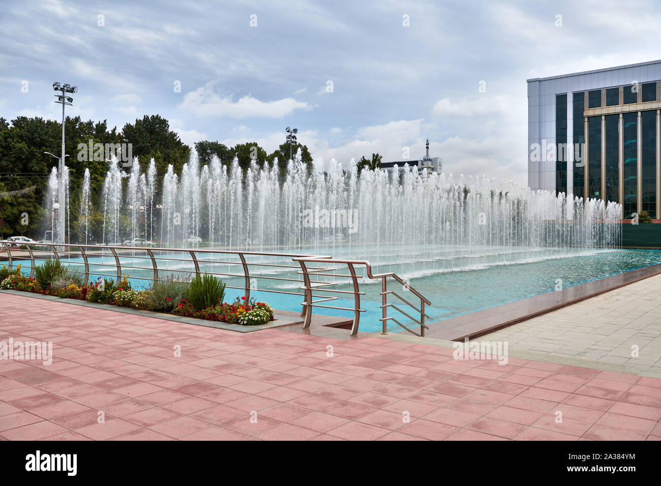 fountain on Independence Square of Tashkent, Uzbekistan, Central Asia Stock Photo