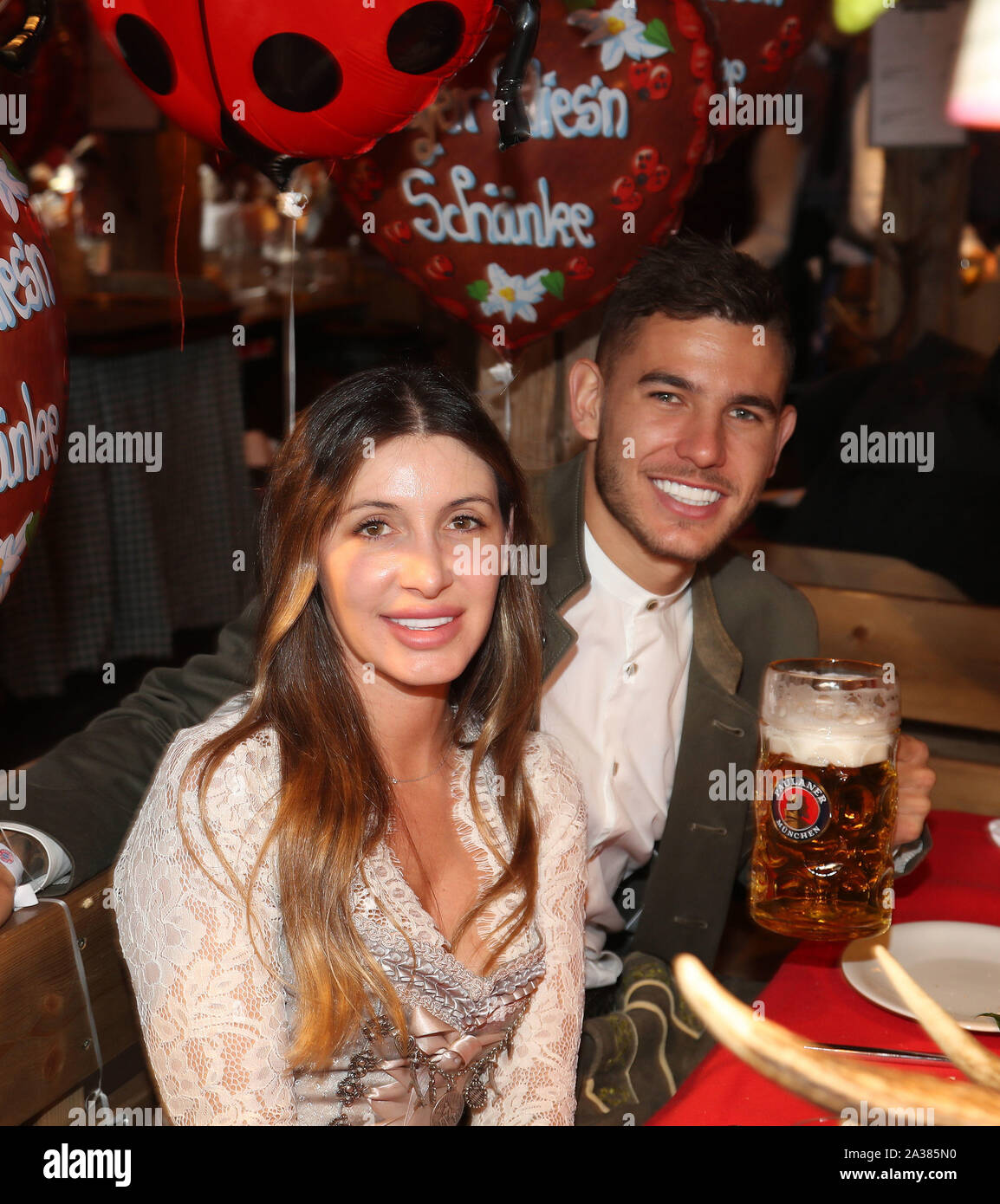 Munich Germany 6.10.2019, the team of FC Bayern Munich visits the  Oktoberfest; Lucas Hernandez with wife Amelia Ossa Llorente Stock Photo -  Alamy